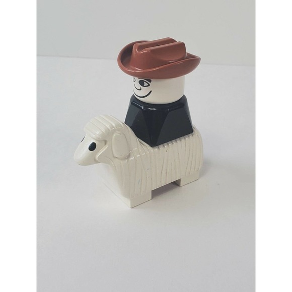 Vintage Lego Duplo Figure Cowboy on top of Vintage Lego Duplo Sheep - Picture 3 of 8